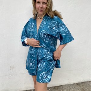 Le Kimono fleur de riz bleu et son short