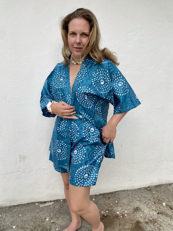 Le Kimono fleur de riz bleu et son short